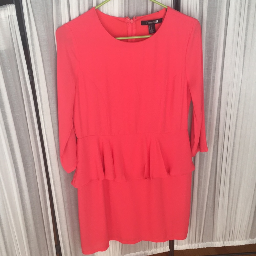 Forever 21 Peplum dress in vibrant coral.